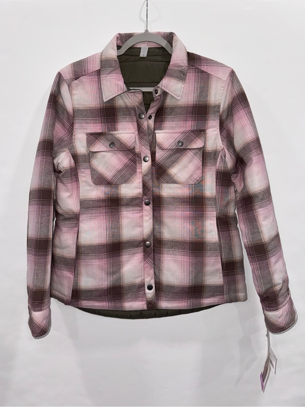 Free Country Reversible Plaid Fall Jacket Shacket Pink Brown Green Sz. Small
